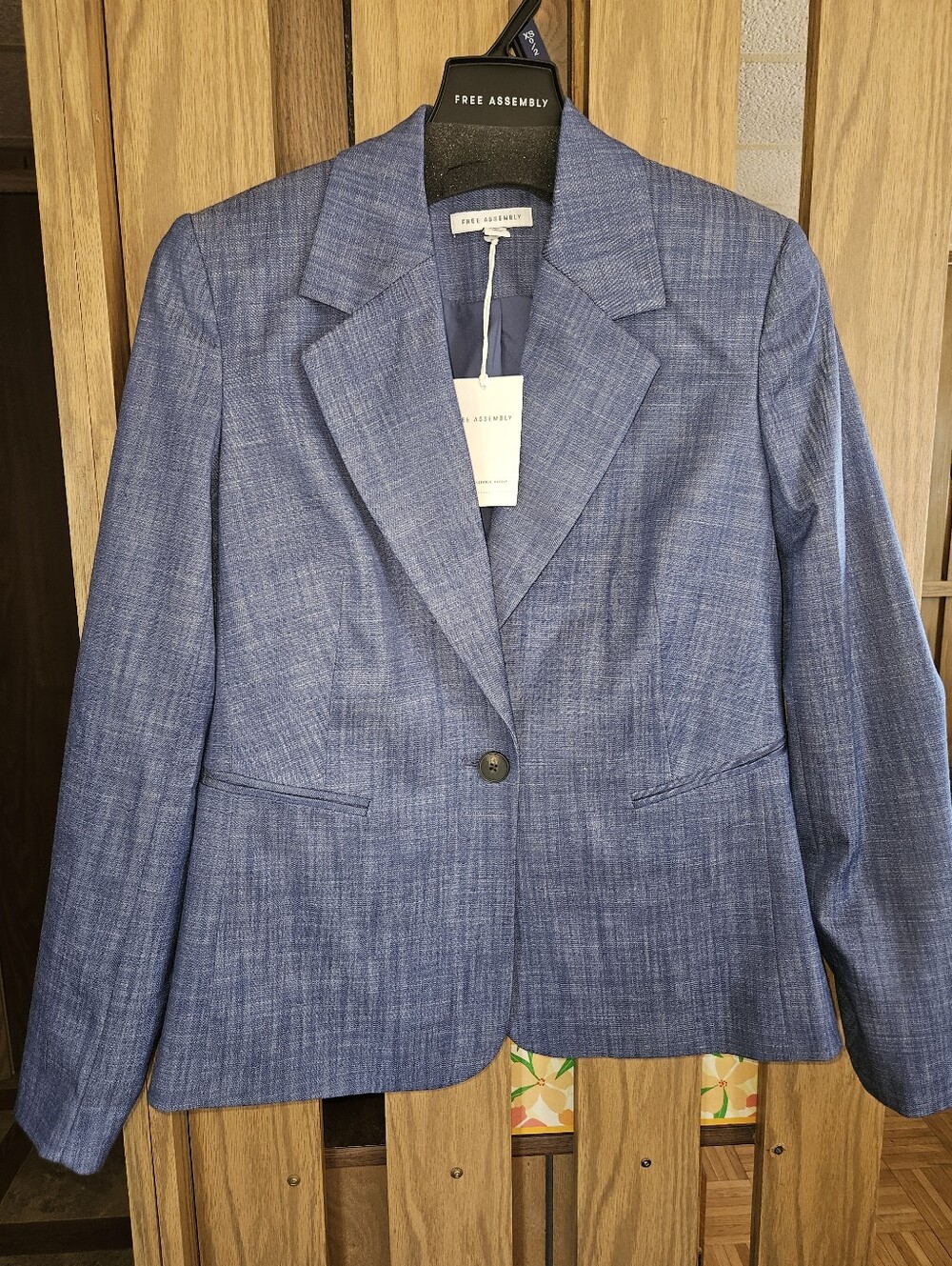 NWT Free Assembly Sz XS Indigo Crosshatch Single Breasted Blazer